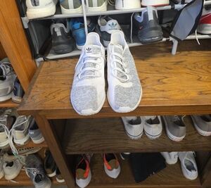 adidas White and Light Gray Knit Running Sneakers